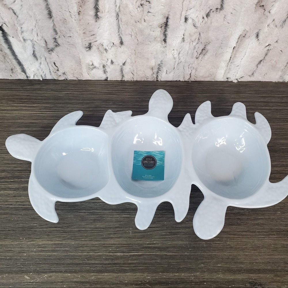 Style Sanctuary Melamine Sea Turtle Dip Bowls 3 Compartment Light Blue BPA FREE‎